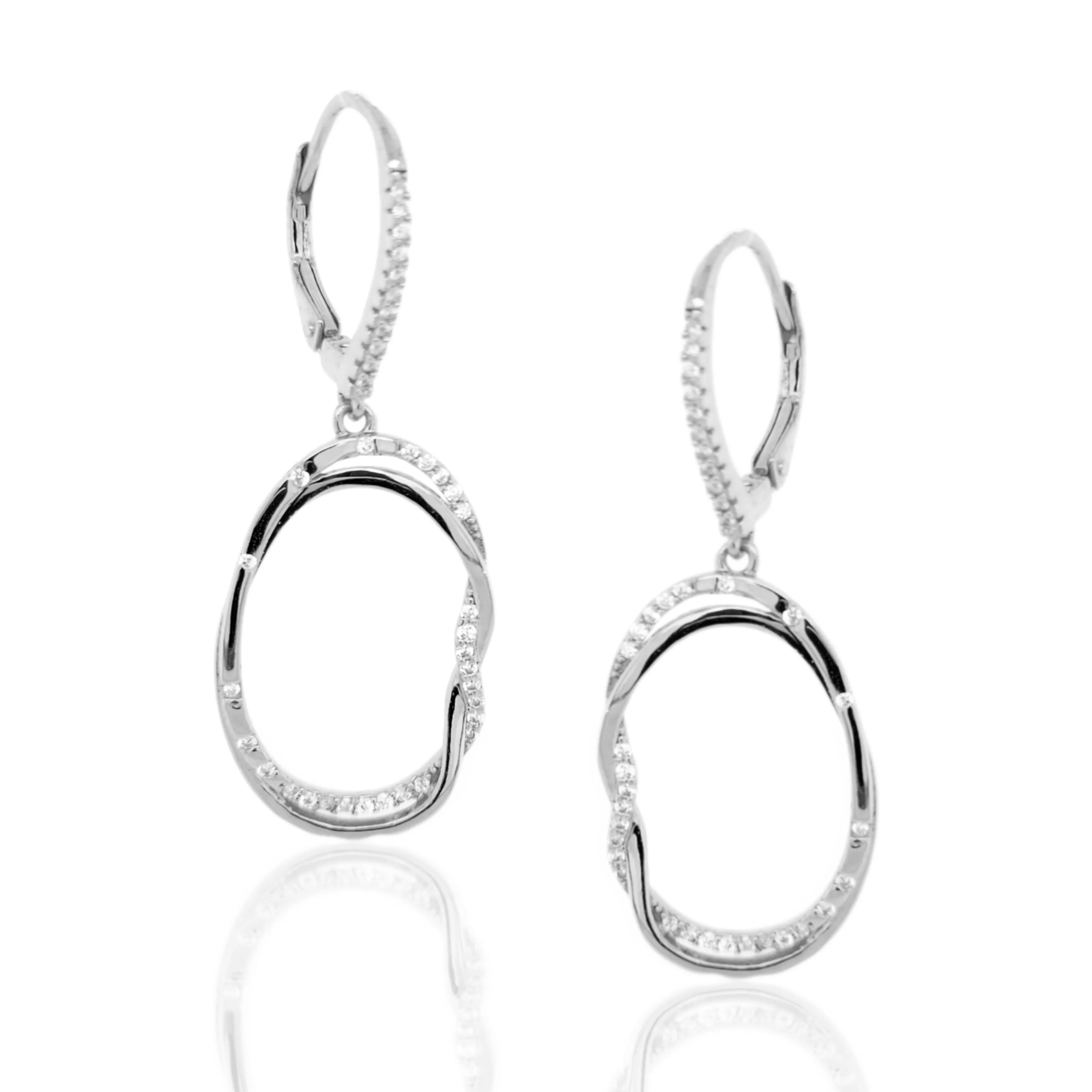 Sterling Silver CZ Oval Earrings with Side Braid