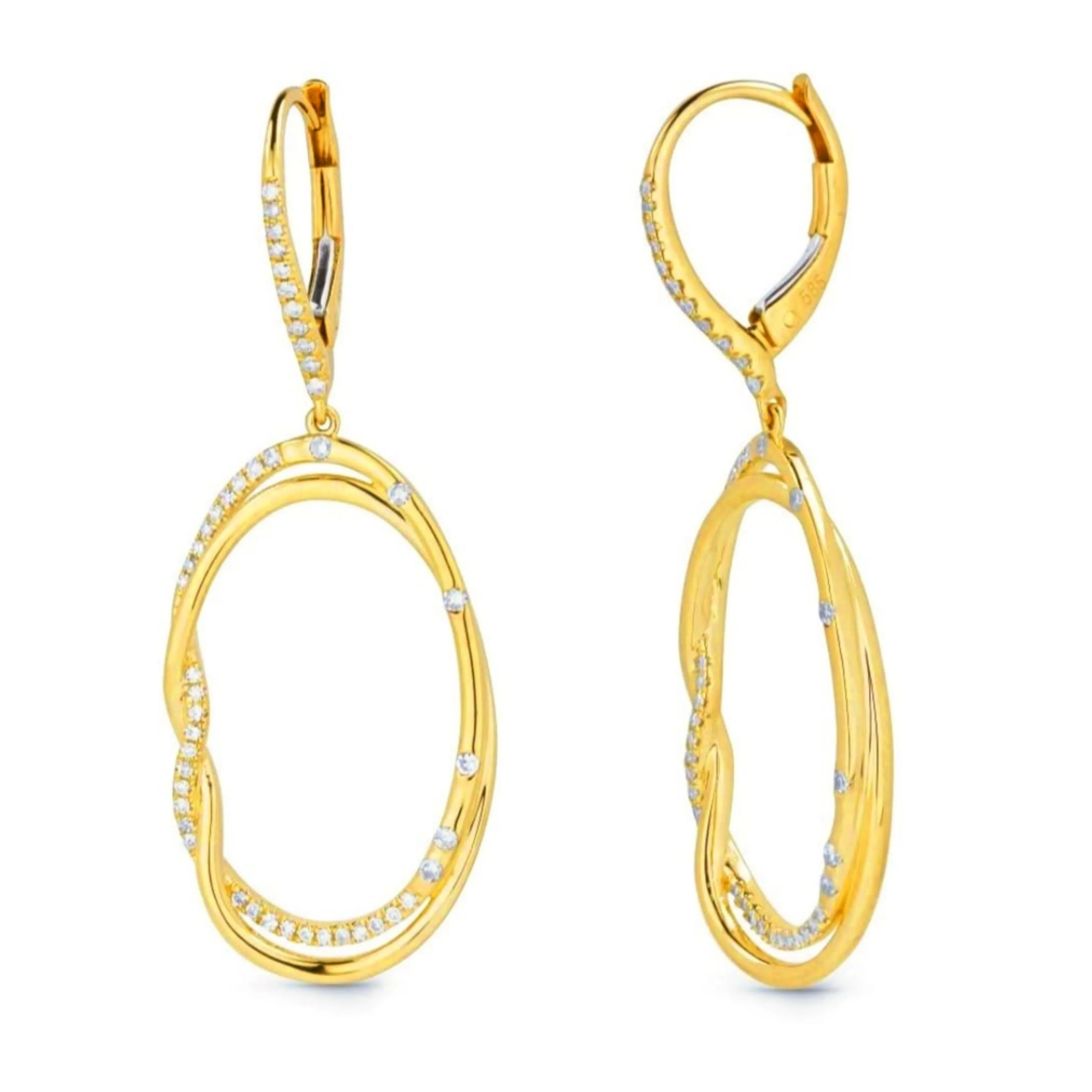 Sterling Silver CZ Oval Earrings with Side Braid