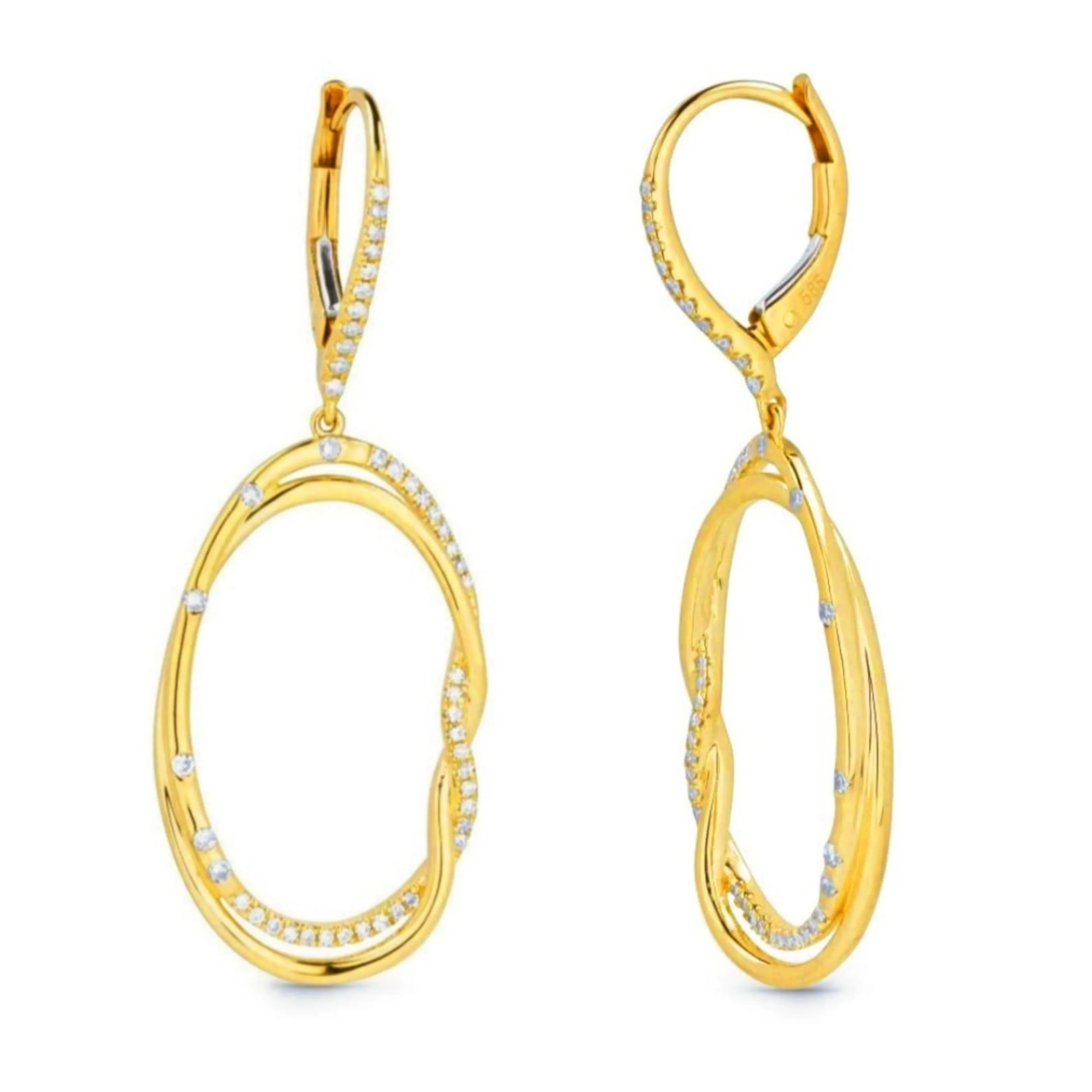 Sterling Silver CZ Oval Earrings with Side Braid