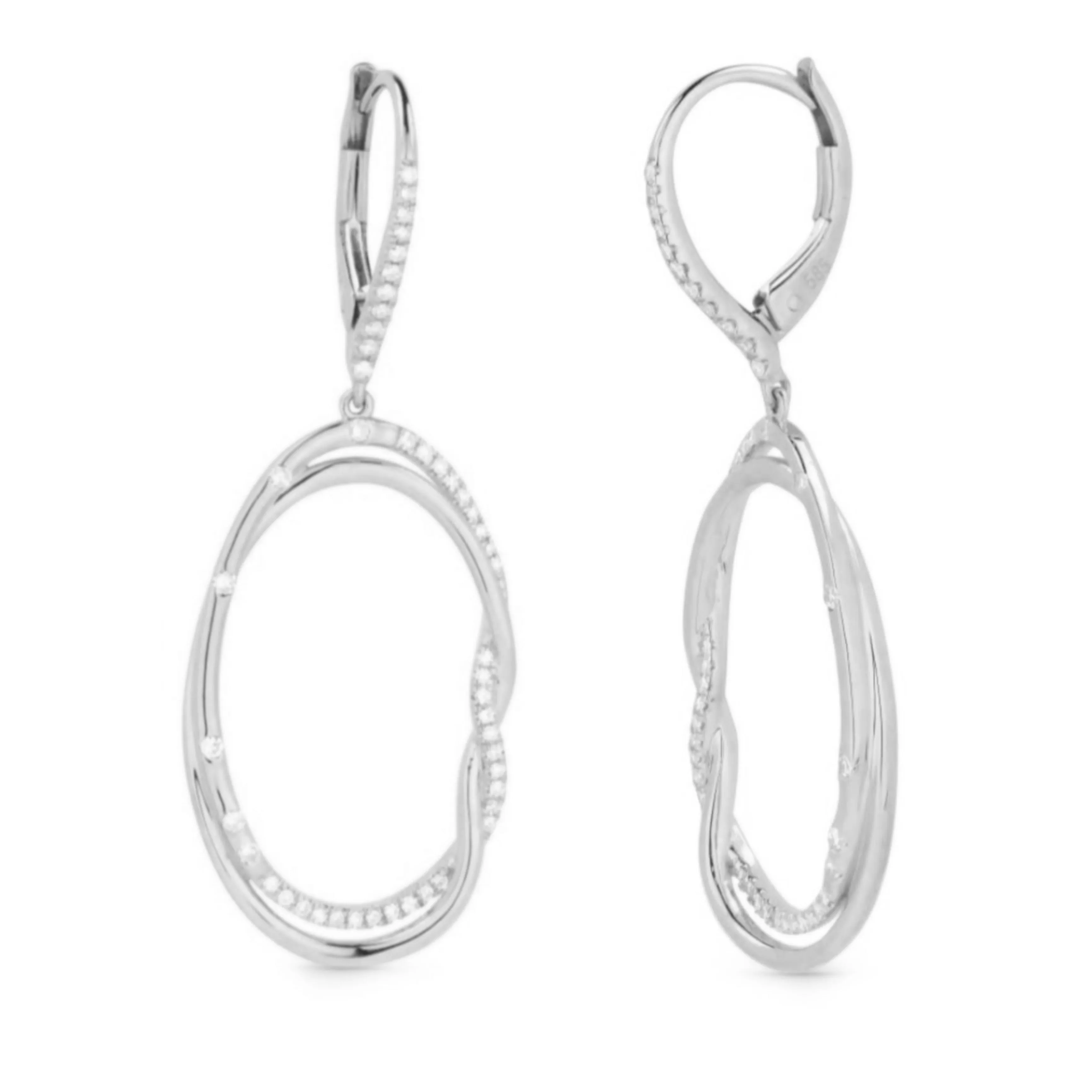 Sterling Silver CZ Oval Earrings with Side Braid