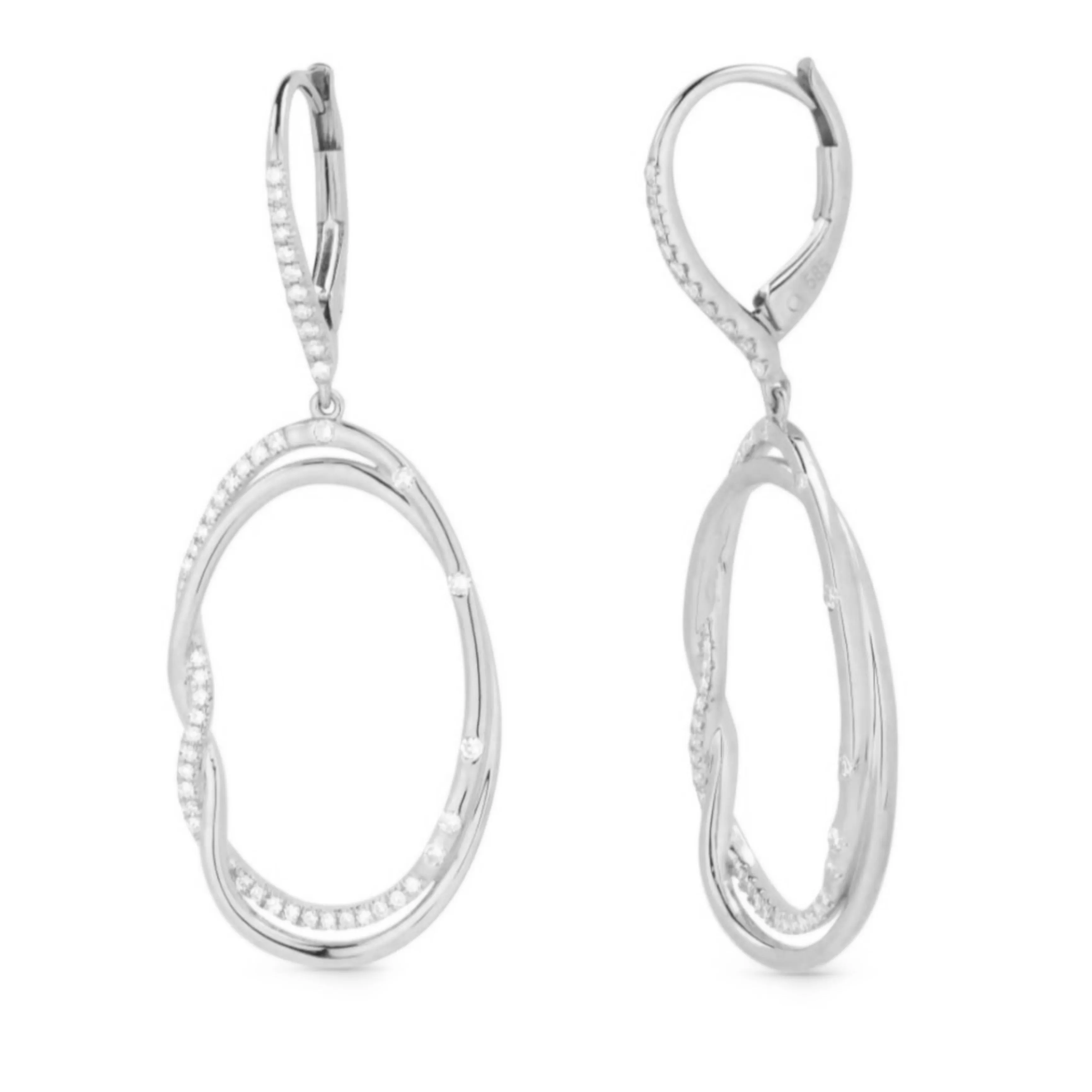 Sterling Silver CZ Oval Earrings with Side Braid