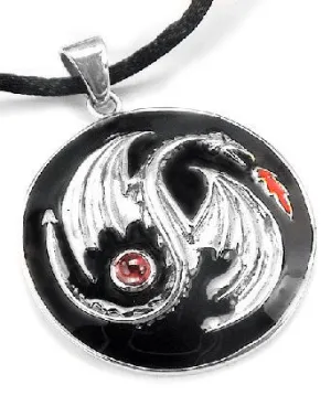 Sterling Silver Garnet Yin-Yang Dragon Pendant Necklace
