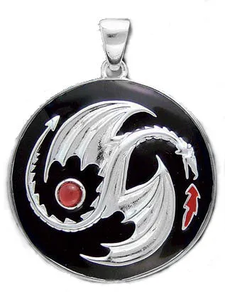 Sterling Silver Garnet Yin-Yang Dragon Pendant Necklace