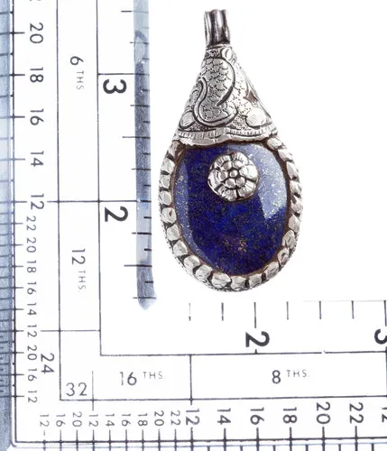 Sterling Silver Natural Gemstones Lapis Pendant FJSVP2063