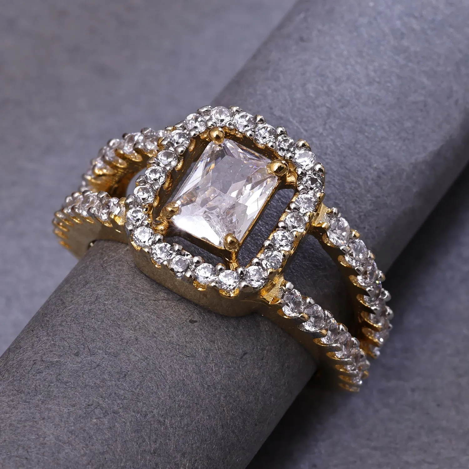 Sukkhi Splendid Golden Gold CZ Ring for Women