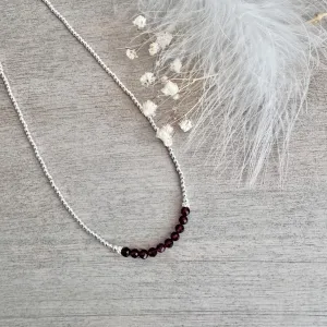 Thin Garnet and Sterling Silver Bead Necklace, dainty necklace
