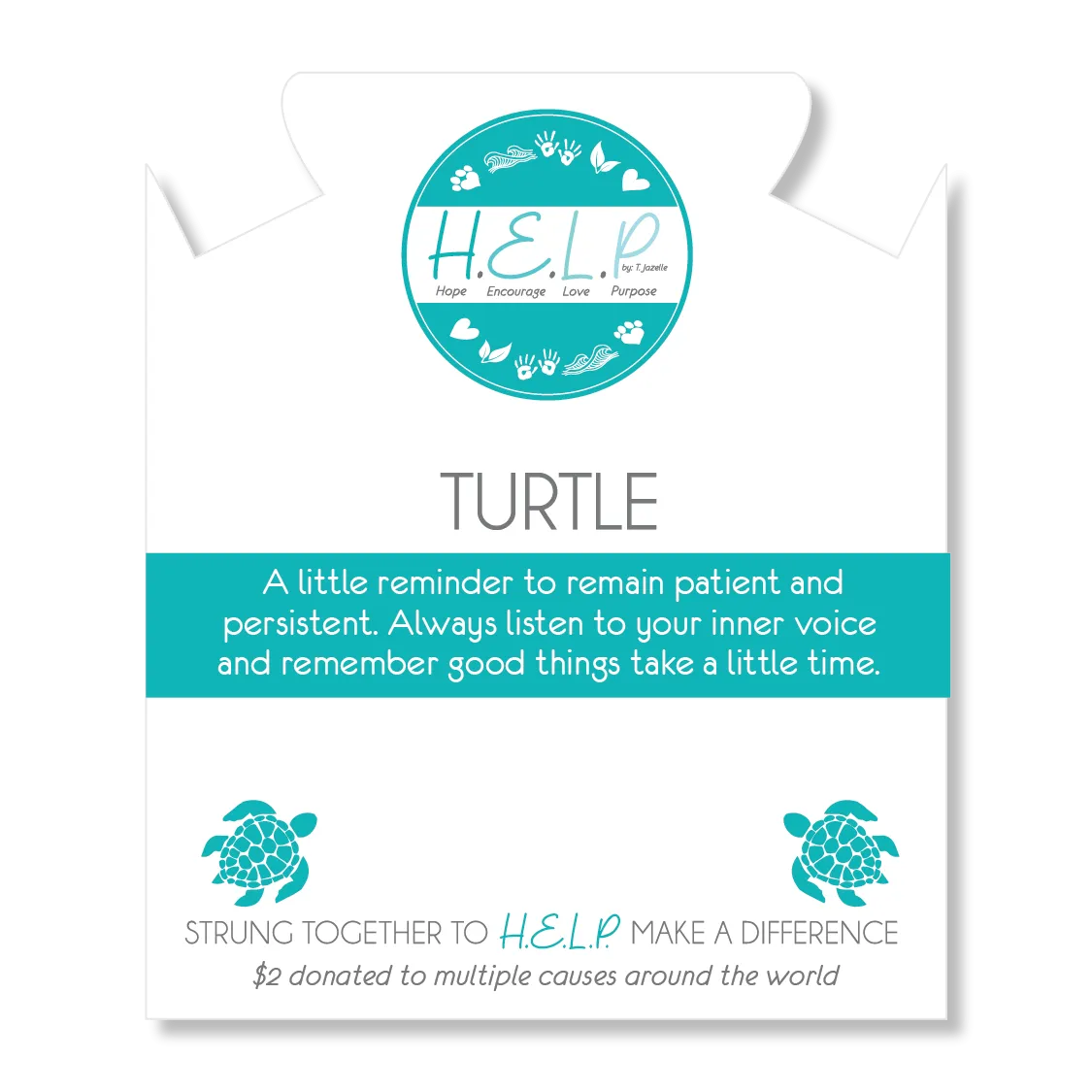 Turtle Charm with Azure Blue Jade Charity Bracelet